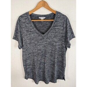 Athleta Top Women XL Gray Space Dye Breezy Scoop V Neck Cap Sleeve Gym Shirt